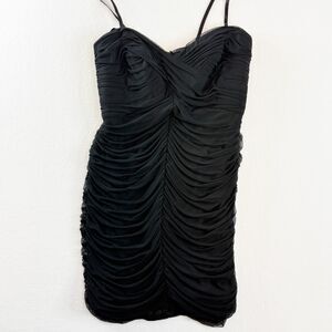 Tadashi Shoji | Black Ruched Bodycon Dress Mini Straps | Sz L